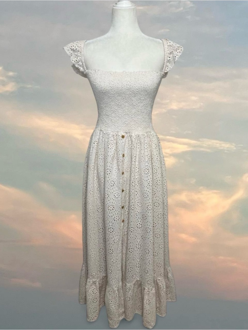 Hazel + Folk Bohemian Light Pink Eyelet
Lace Maxi Dress